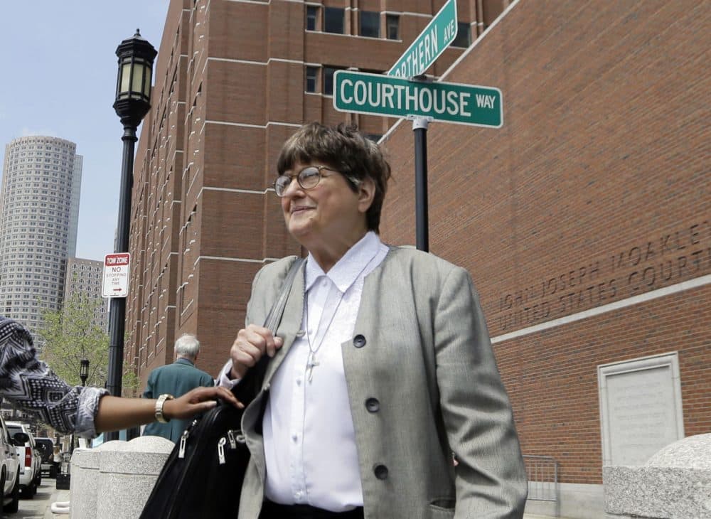 Death penalty opponent Sister Helen Prejean leaves federal court in Boston after testifying during the penalty phase in Dzhokhar Tsarnaev's trial Monday. (Elise Amendola/AP)