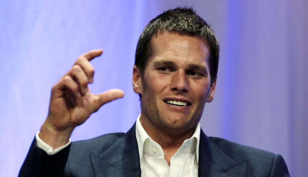 Patriots quarterback Tom Brady speaks during an event at Salem State University Thursday. (Charles Krupa/AP)