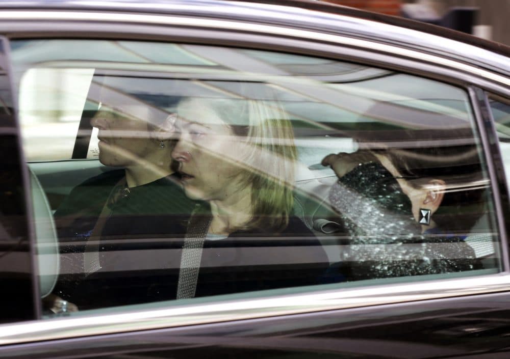A car carrying some relatives of Dzhokhar Tsarnaev leaves federal court in Boston Monday. (Elise Amendola/AP)