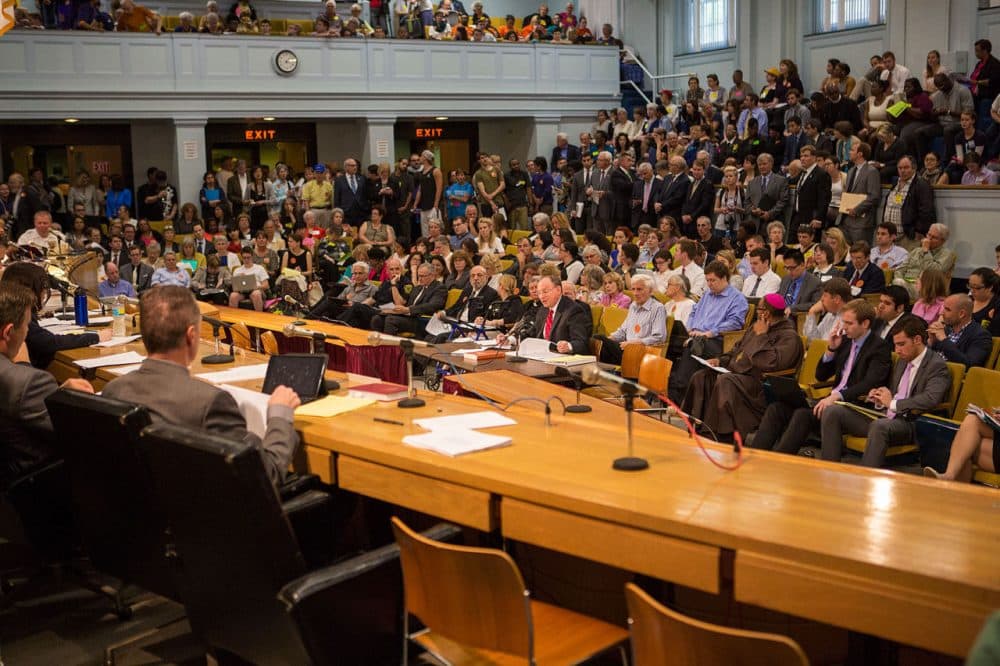 Chief Justice Ralph Gants testified Tuesday at a packed Judiciary Committee hearing on sentencing reform. (Jesse Costa/WBUR)