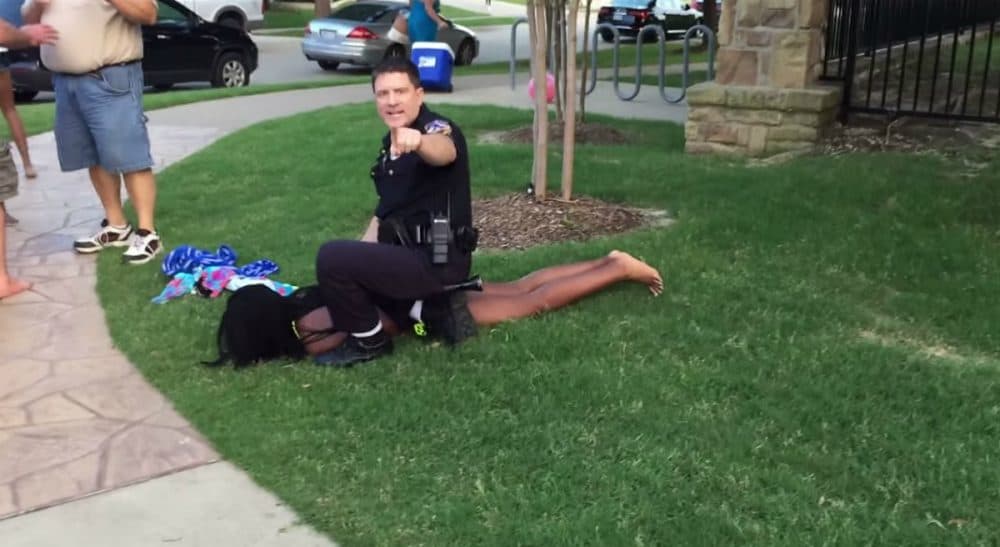 Rebecca Steinitz: A group of teenagers can be a powder keg, which an adult can light -- or not. In this video screenshot, police officer Eric Casebolt pushes a teenage girl to the ground. (youtube)