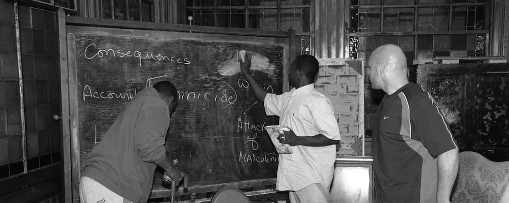 Domestic violence educator and activist Antonio Arrendel at the chalkboard in "Romeo." (Courtesy)