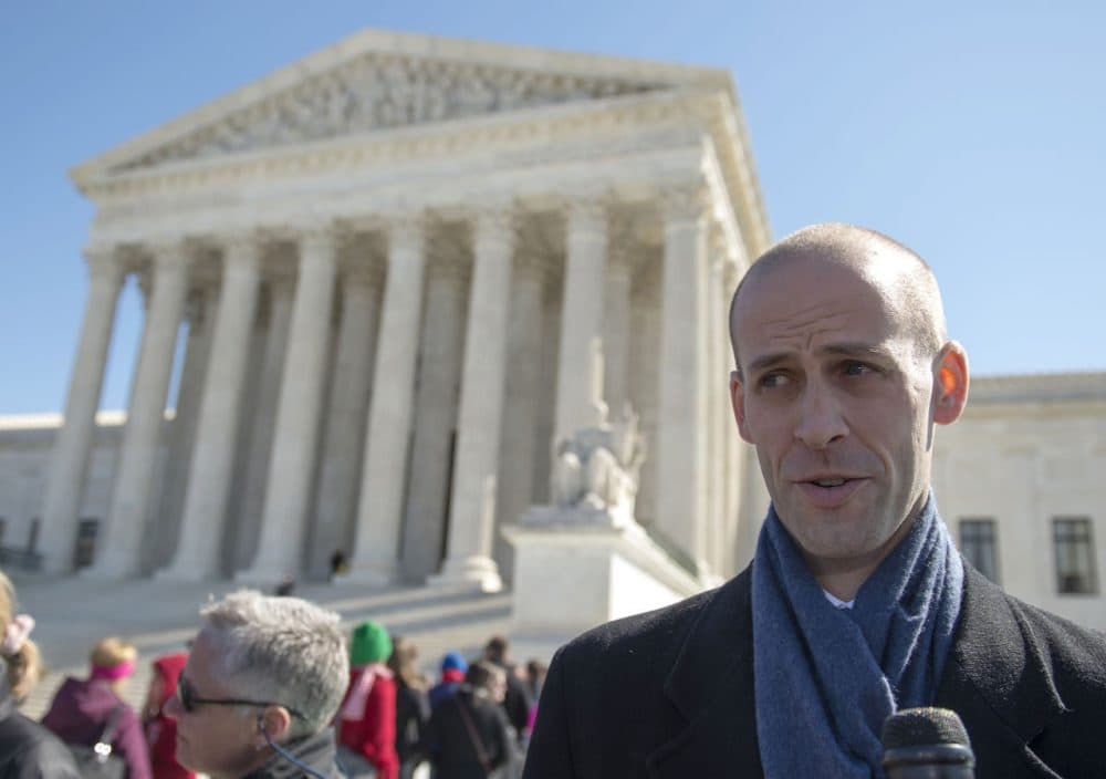 Texas Solicitor General Scott Keller, attorney for petitioners, speaks to reporters outside the Supreme Court in Washington, Monday, March 23, 2015, after the court heard arguments in Walker v. Sons of Confederate Vets case.(Molly Riley/AP)