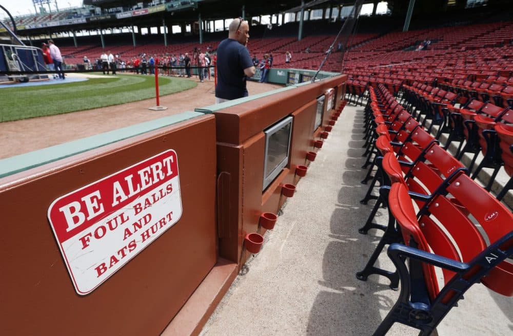 A warning sign in Fenway Park. (Michael Dwyer/AP)