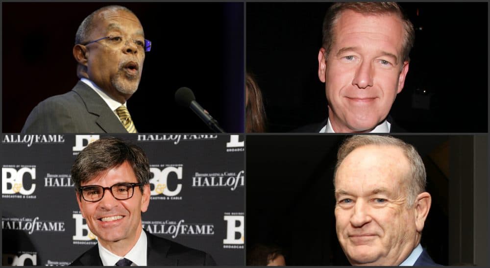 Eileen McNamara: "Apparently, star power trumps basic journalistic standards every time." Pictured: Clockwise, from top left: Harvard University professor Henry Louis Gates, Jr., former NBC News anchor Brian Williams, Fox News Channel's Bill O'Reilly, and ABC News’ George Stephanopoulos. (All photos AP)