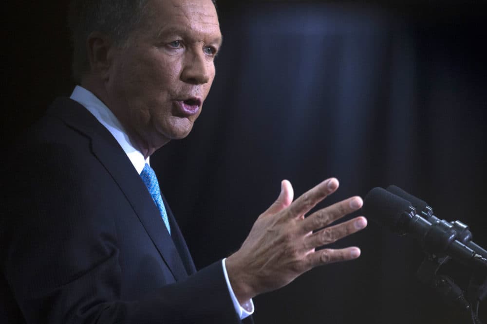 Ohio Gov. John Kasich announces he is running for the 2016 Republican party's nomination for president during a campaign rally at Ohio State University on Tuesday. (John Minchillo/AP)