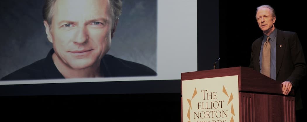 Will Lyman, who will star as King Lear in Commonwealth Shakespeare Company's production, accepting the Elliot Norton Award for Sustained Excellence in 2013. (Paul Lyden)