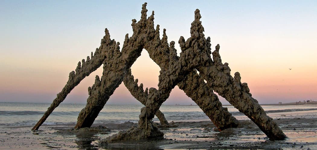 Sun setting behind one of Sandcastle Matt's creations at Crane Beach in Ipswich, 2008. (Matt Kaliner)