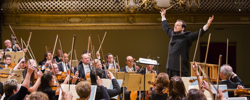 In this photo from 2014, Andris Nelson conducts the Boston Symphony Orchestra in his inaugural concert as music director. (Courtesy Chris Lee/Boston Symphony Orchestra)
