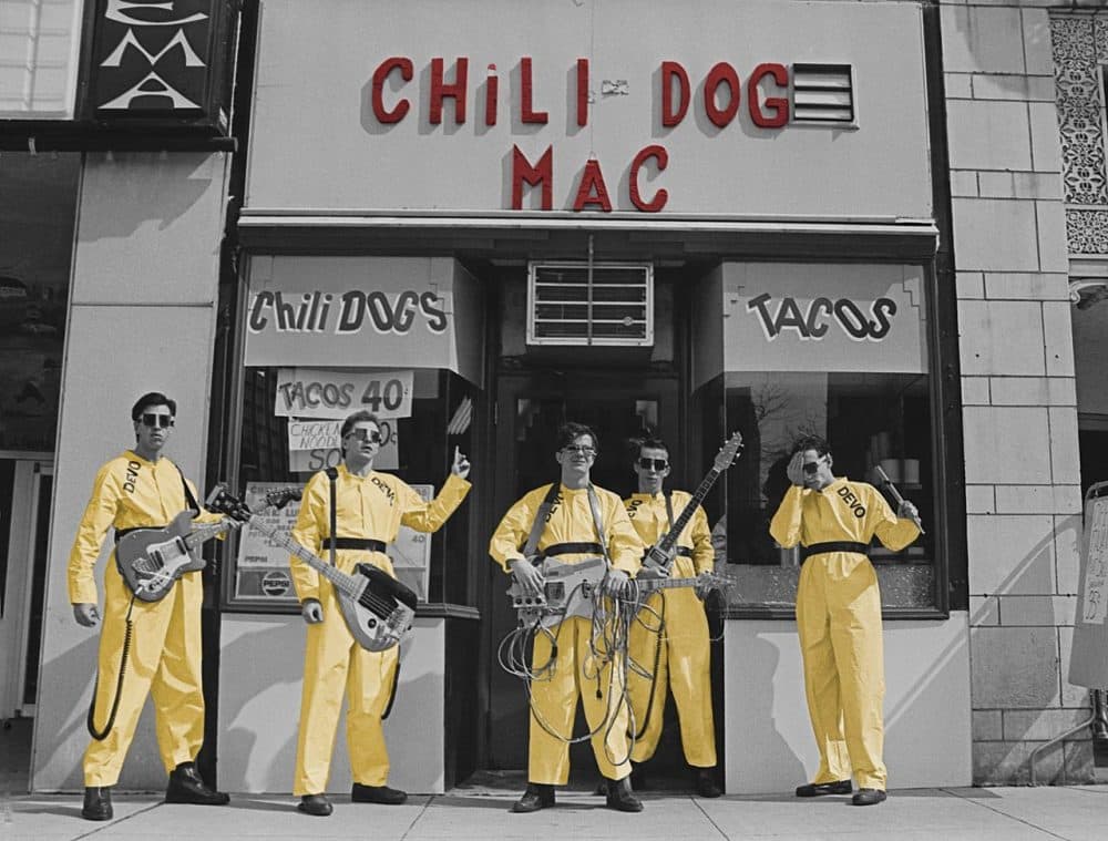 The Akron Civic Theater honored Devo by unveiling this mural outside of the theater. (Janet Macoska)