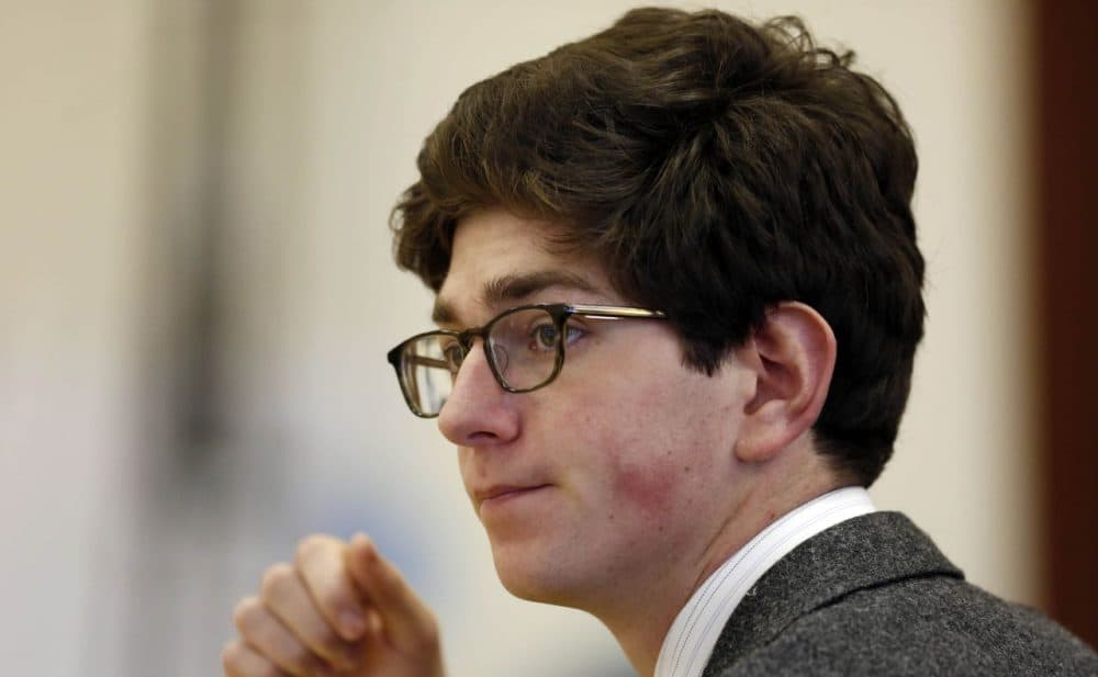 Owen Labrie listens to testimony in Merrimack County Superior Court Tuesday. He is charged with raping a 15-year-old freshman as part of the "Senior Salute" at the prestigious St. Paul's School in Concord. (Jim Cole/AP)