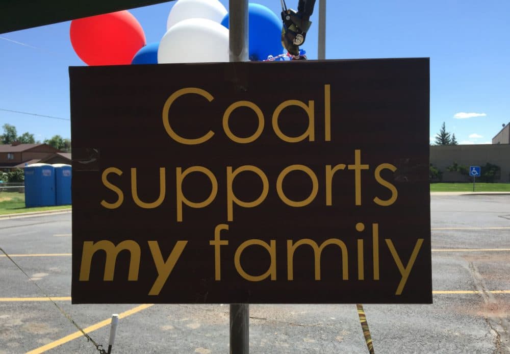 A sign hangs at the "Stop New Energy Taxes" rally. (Leigh Paterson/Inside Energy)