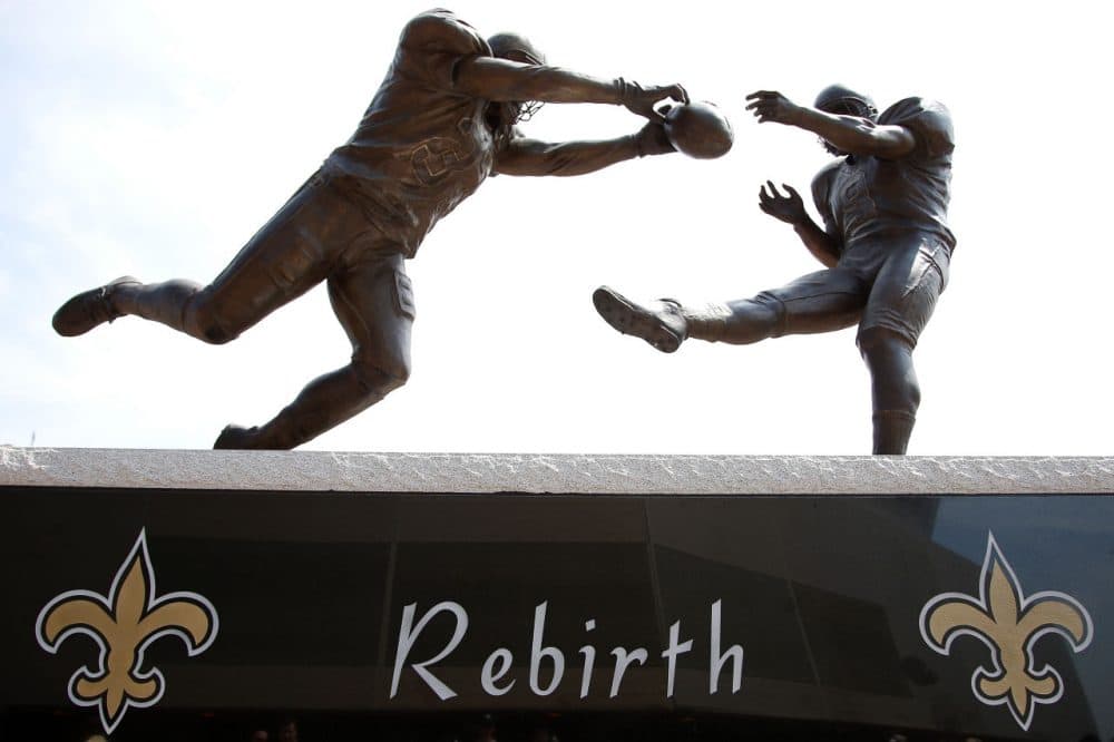 A statue of Steve Gleason is seen outside of the Mercedes-Benz Superdome on August 30, 2015 in New Orleans, Louisiana. (Chris Graythen/Getty Images)