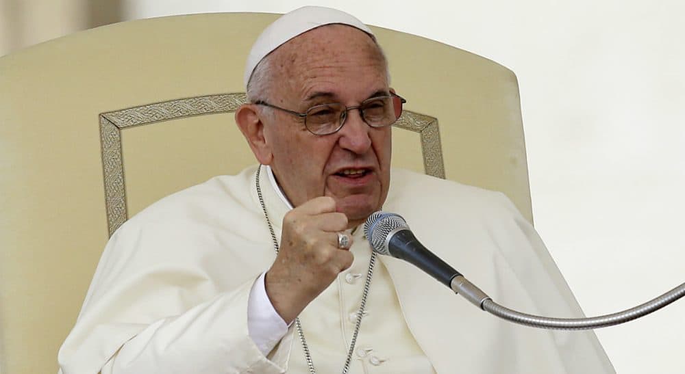 Pope Francis arrives in Washington on Tuesday, Sept. 21, 2015.
In this Sept. 16 photo, the pontiff speaks during the weekly general audience at the Vatican. (Gregorio Borgia/ AP)