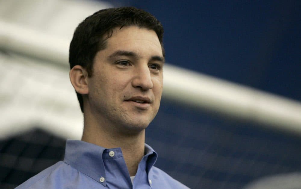 In this 2008 photo, Mike Hazen, then-Boston Red Sox director of player development, looks onto the practice field during the Red Sox rookie training program at Boston College. He's been named the team's new general manager. (Charles Krupa/AP)