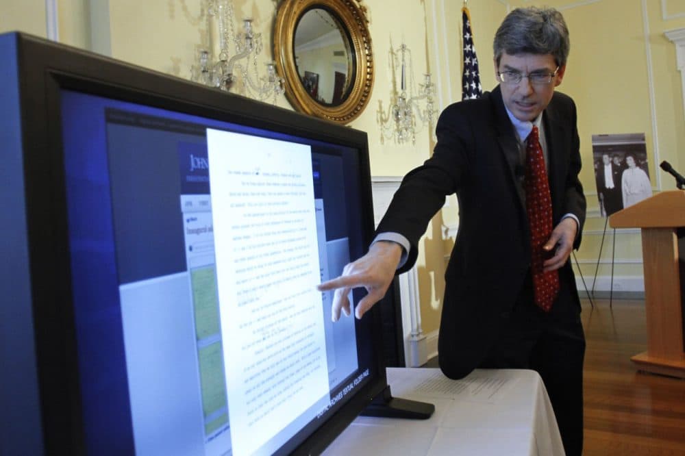 The resignation of Thomas Putnam, pictured here demonstrating the JFK Digital Archive in 2011, is the latest in a string of departures that coincide with the tenure of Heather Campion, the CEO of the John F. Kennedy Library Foundation. (Jacquelyn Martin/AP)