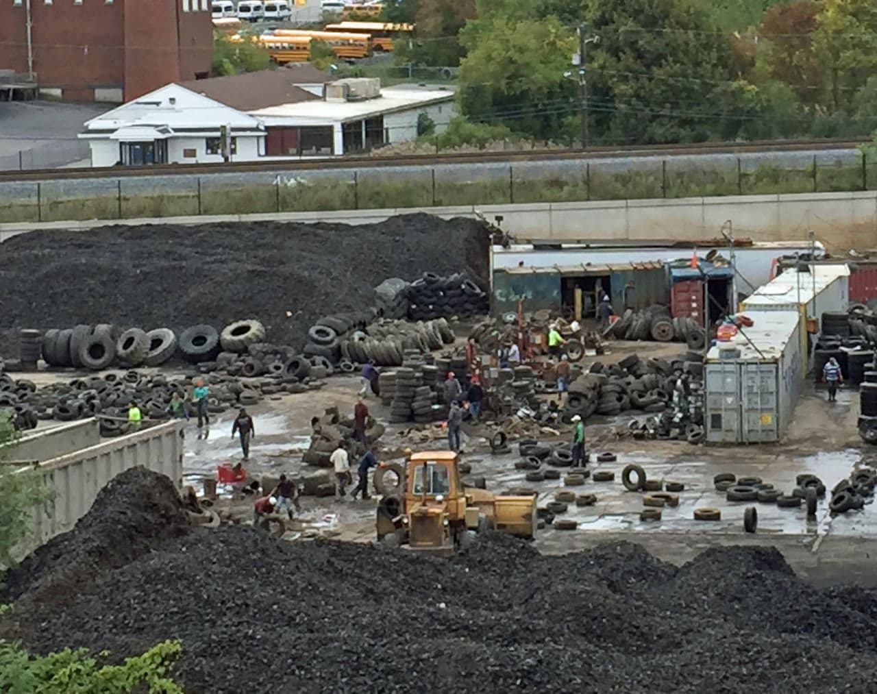 Workers at this New Bedford tire recycling facility — most of whom are indigenous Mayans from Guatemala — recently voted overwhelmingly to join a union. Advocates describe the vote as a first for the city's Guatemalan community. (Simón Rios/WBUR)