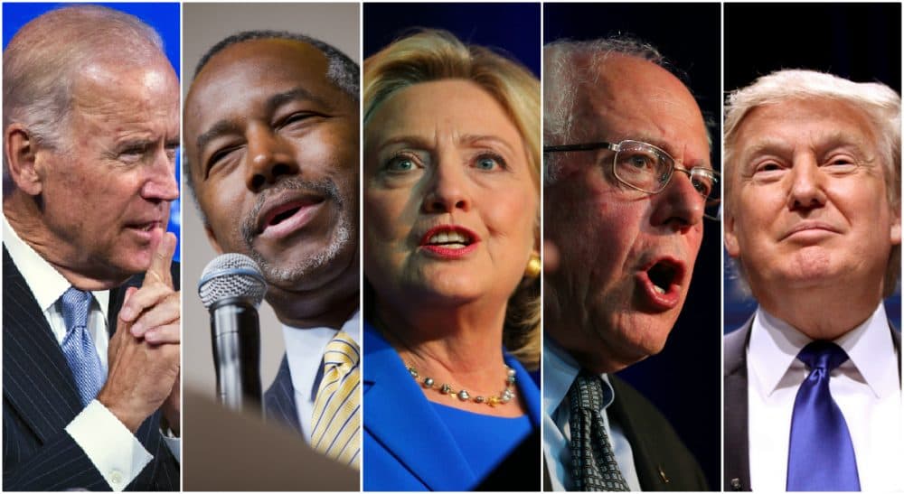 A little over a year before voters go to the polls, a taking stock of the race for the White House. L-R, Joe Biden, Ben Carson, Hillary Clinton, Bernie Sanders and Donald Trump. (All photos/ AP)