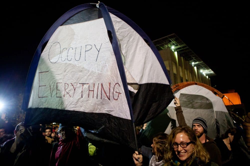 University of California, Berkeley students set up tents after a general assembly voted to again occupy campus as part of an "open university" strike in solidarity with the Occupy Wall Street movement on November 15, 2011 in Berkeley, California. (Max Whittaker/Getty Images)