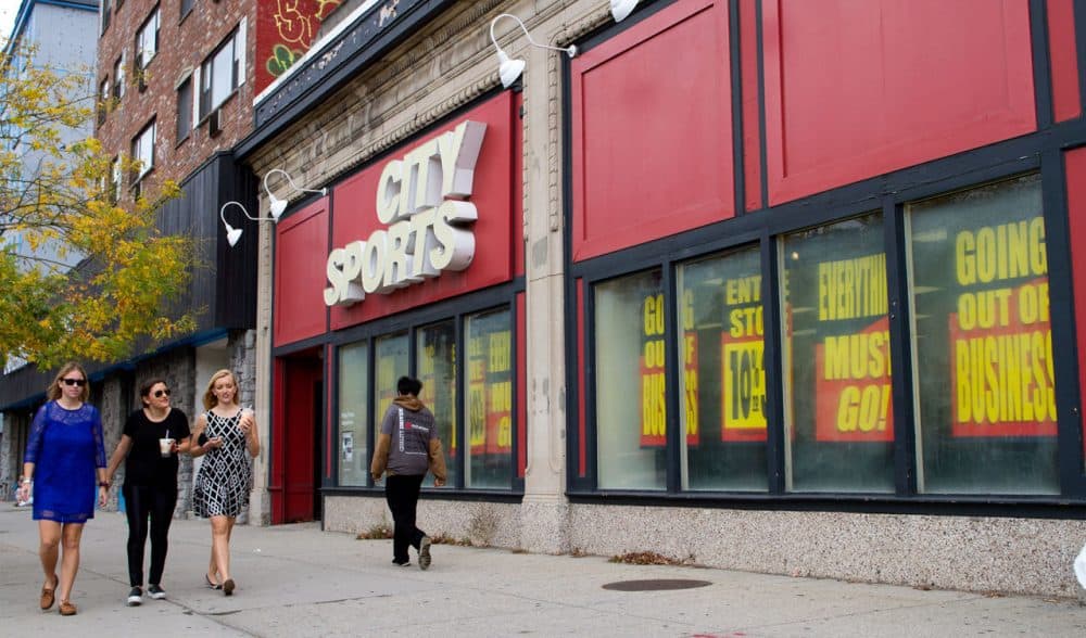 Closeout sales are underway at City Sports on Commonwealth Avenue in Boston Friday. (Hadley Green/WBUR)