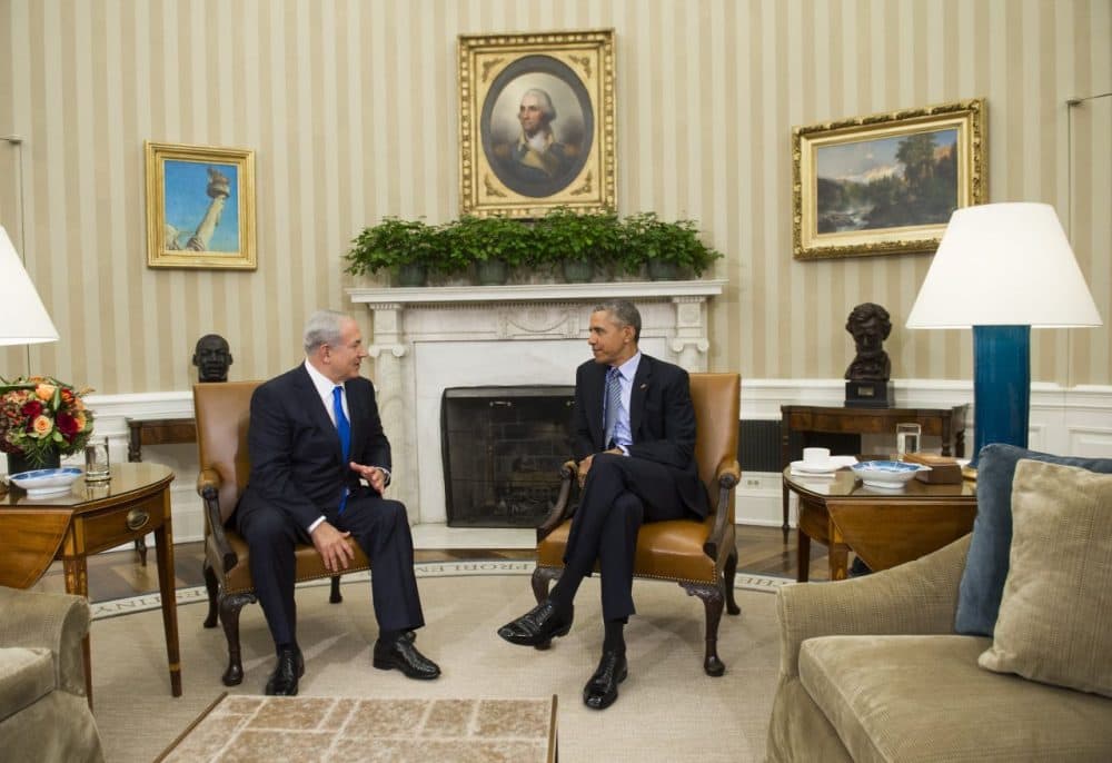 U.S. President Barack Obama (R) and Israeli Prime Minister Benjamin Netanyahu hold a meeting in the Oval Office of the White House in Washington, DC, November 9, 2015. Netanyahu meets Obama in a bid to set aside their frosty personal ties, turn the page on the Iran nuclear deal and talk defense in the first encounter by the two leaders since October 2014. (Saul Loeb/AFP/Getty Images)