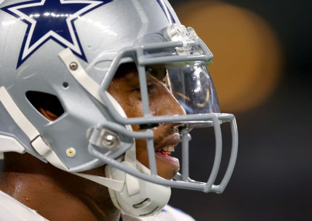 Despite the release of transcripts from Greg Hardy's reinstatement hearing regarding domestic violence claims, Hardy remains on the field. (Ronald Martinez/Getty Images)
