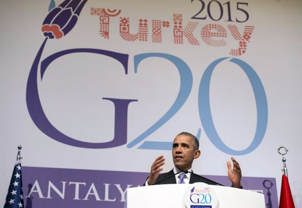 U.S. President Barack Obama holds a press conference following the G20 summit in Antalya, on November 16, 2015. World leaders on November 16 committed to join forces to bring peace to Syria and destroy the Islamic State jihadist network, hoping to curb the extremist menace after the Paris attacks. (Saul Loeb/AFP/Getty Images)