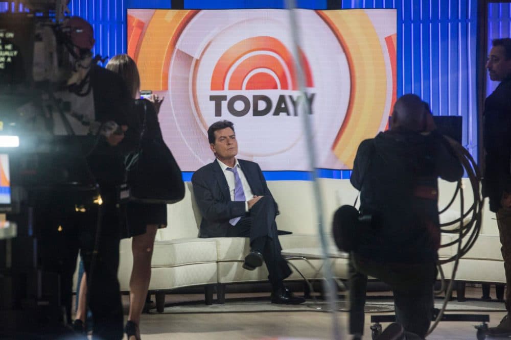Actor Charlie Sheen waits on the set of the “Today” show before formally announcing that he is HIV positive in an interview with Matt Lauer on November 17, 2015 in New York City. Sheen says he learned of his diagnosis four years ago and was announcing it publically to put an end to rumors and extortion. (Andrew Burton/Getty Images)