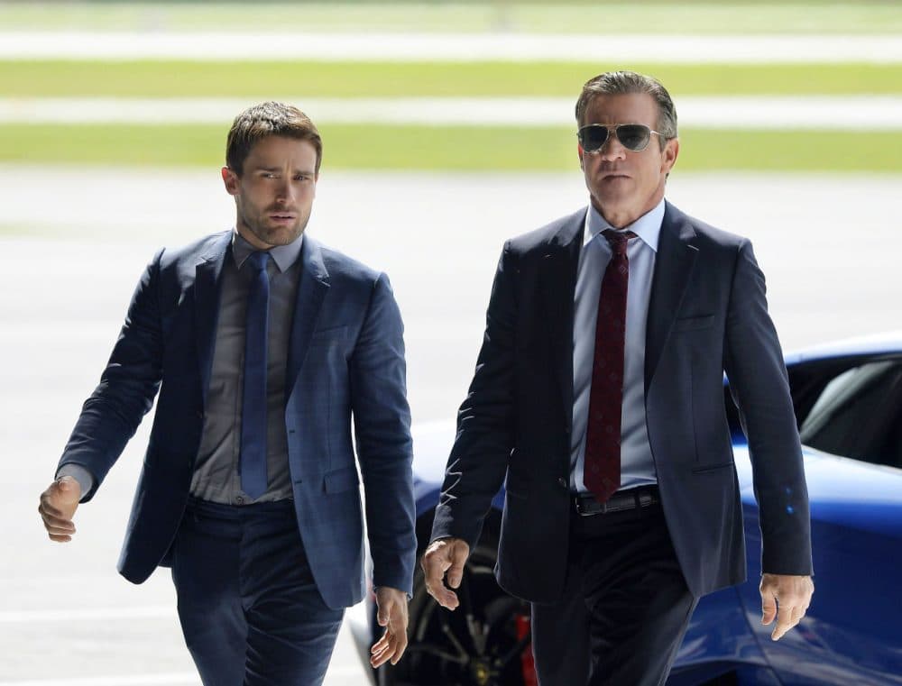 Christian Cooke, left, and Dennis Quaid in a scene from "The Art of More," a 10-episode series from the streaming video network Crackle, premiering on Thursday. (Philippe Bosse/Sony Pictures Television/AP)