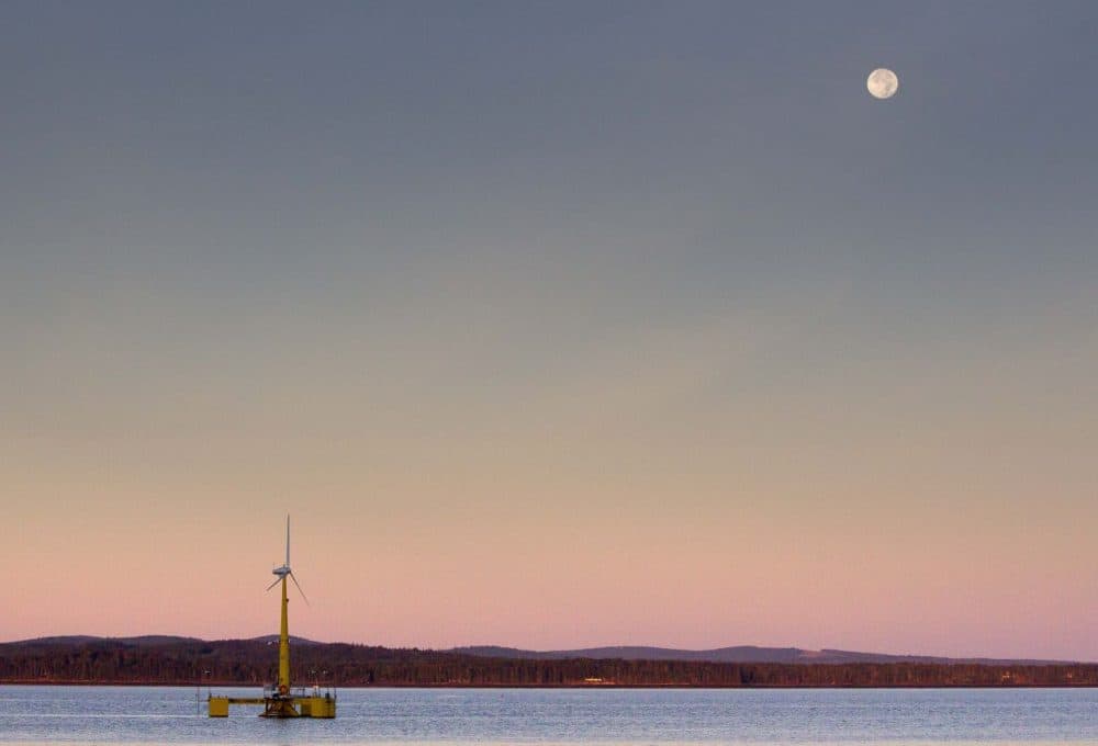 Country's first floating wind turbine off the coast of Maine. Dong Energy announced plans to build a wind energy farm off the coast of Martha's Vineyard. (AP Photo/Robert F. Bukaty)