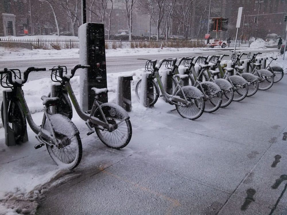 A Hubway station in East Cambridge. (John Phelan/Wikimedia Commons)