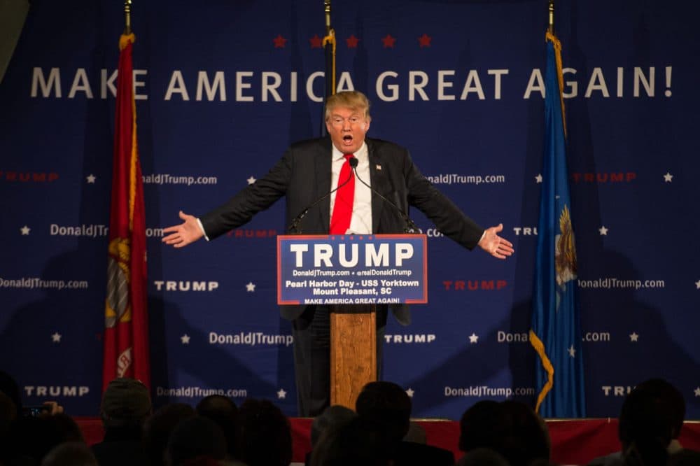 Republican presidential candidate Donald Trump speaks to the crowd at a Pearl Harbor Day Rally at the U.S.S. Yorktown December 7, 2015 in Mt. Pleasant, South Carolina, where he called for a travel ban on Muslims trying to enter the United States. (Sean Rayford/Getty Images)