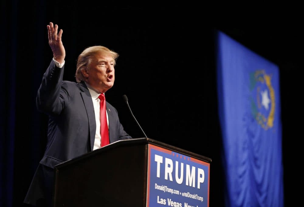 Republican presidential candidate Donald Trump speaks at a rally Monday in Las Vegas. (John Locher/AP)