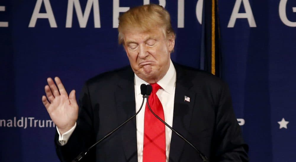 Tom Keane: "Today's Republicans remember the GOP as the party of Lincoln and wonder where it has gone. Trump may be just the one, perversely, to help bring those glory days back." Pictured: Republican presidential candidate Donald Trump, speaks during a rally coinciding with Pearl Harbor Day at Patriots Point aboard the aircraft carrier USS Yorktown in Mt. Pleasant, S.C., Dec. 7. (Mic Smith/AP)
