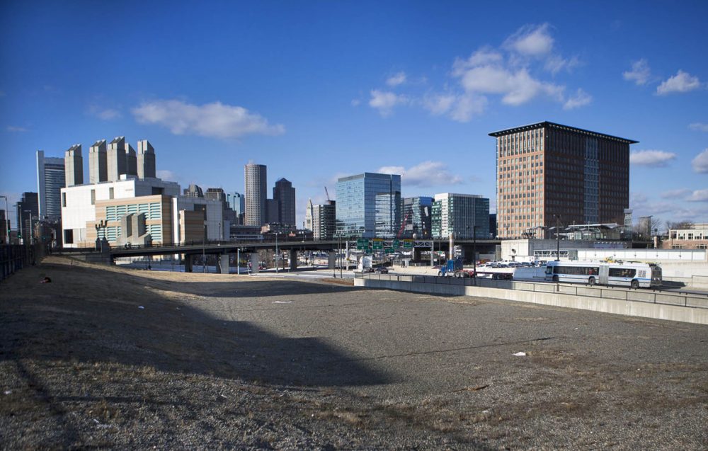 No specific site has been announced for GE's Boston headquarters, but the vacant lot across from the Boston Convention Center in the Seaport District of South Boston is a potential location. (Jesse Costa/WBUR)