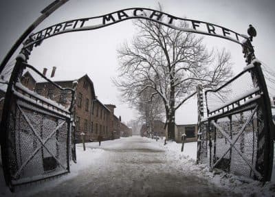 The entrance to the Nazi concentration camp Auschwitz-Birkenauin in Oswiecim, Poland on January 25, 2015. The words "Arbeit Macht Frei" translates to '"Work makes you free." (Joel Saget/AFP/Getty Images)