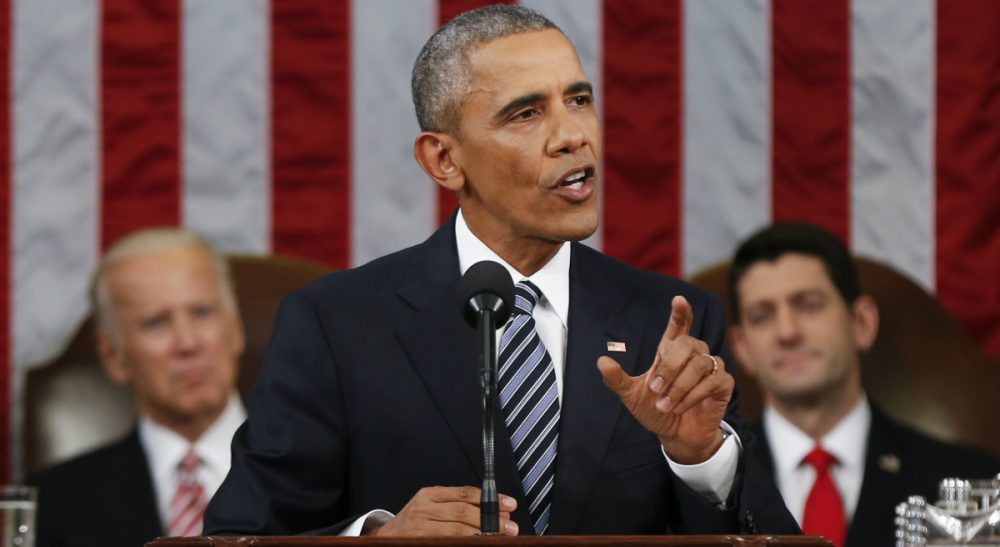 President Barack Obama delivers his State of the Union address to a joint session of Congress on Capitol Hill in Washington, Jan. 12, 2016. (Evan Vucci/ AP)