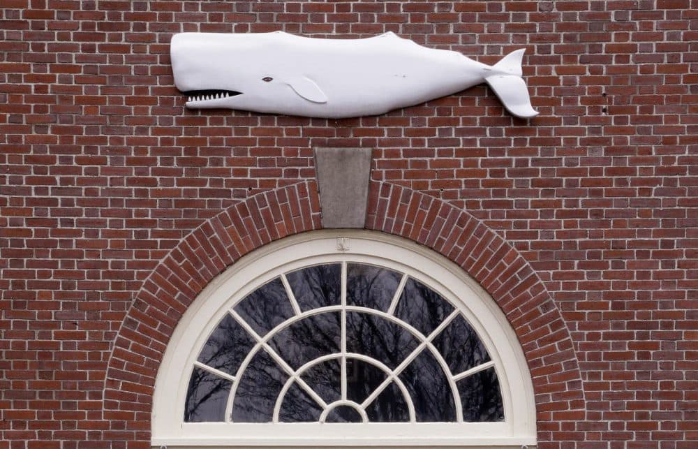 In this Dec. 8, 2015, file photo, the likeness of a whale adorns a door at the New Bedford Whaling Museum. This month, the museum will hold its annual marathon reading of Herman Melville's classic novel, "Moby-Dick" online. (Stephan Savoia/AP)