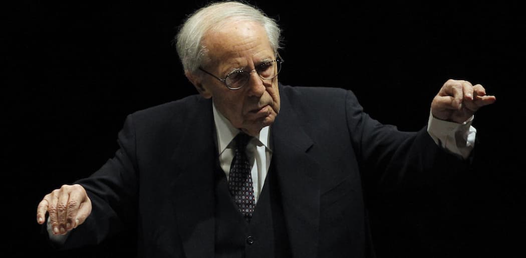 French conductor and composer Pierre Boulez conducts the Paris Orchestra at the Louvre museum in Paris. (Christophe Ena/AP)