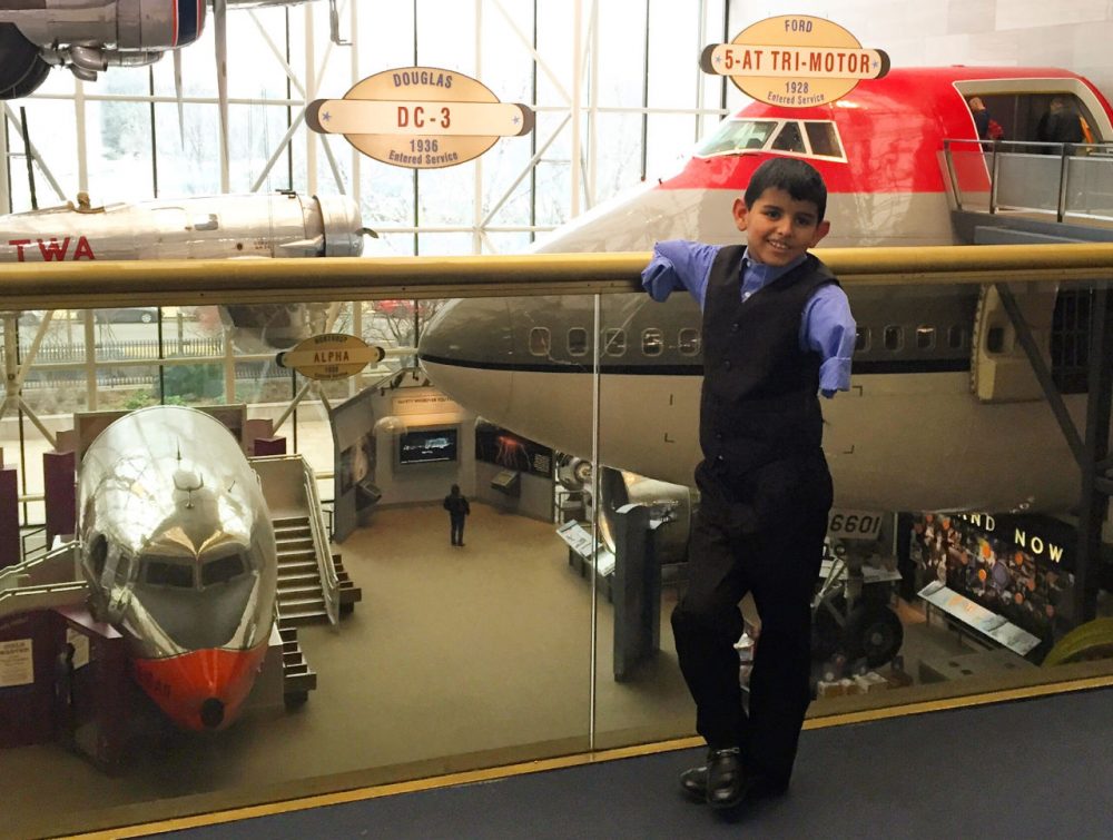 Ahmad Alkhalaf at the National Air and Space Museum -- the first place he wanted to visit when he got to Washington, D.C. (Courtesy Rep. Seth Moulton's Office)