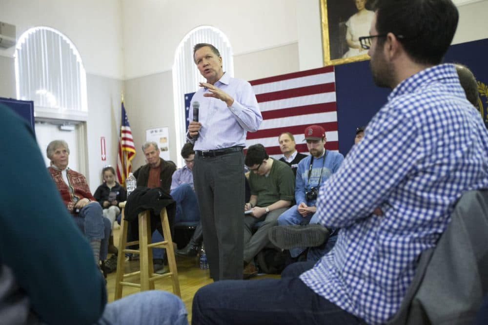 Republican presidential candidate Ohio Gov. John Kasich speaks during a campaign stop at the Historical Society of Cheshire County, Saturday, Jan. 30, 2016, in Keene, N.H. (AP Photo/John Minchillo)