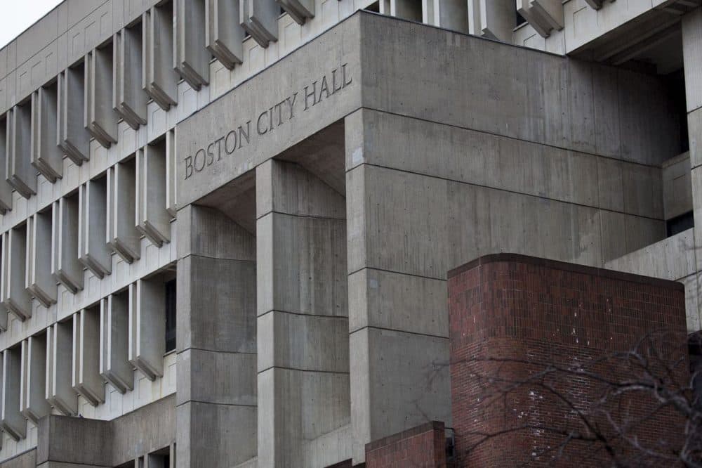 Boston City Hall is seen earlier this month. On Wednesday, councilors approved a big pay hike for police detectives. (JesseCosta/WBUR)