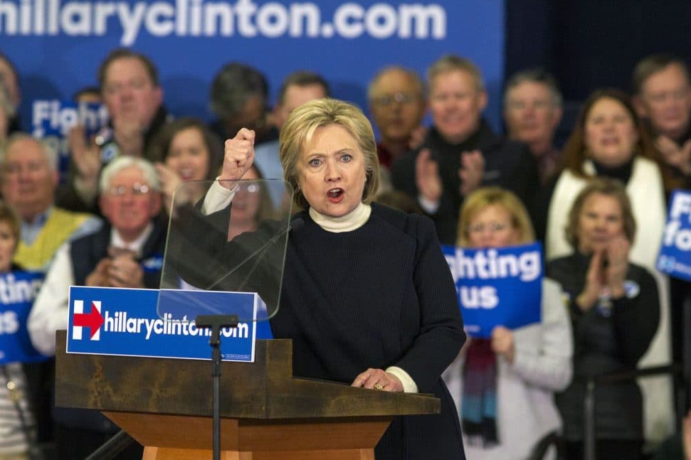 Democratic candidate Hilary Clinton spoke to supporters after losing to Bernie Sanders in the New Hampshire primary. (Joe Difazio for WBUR)