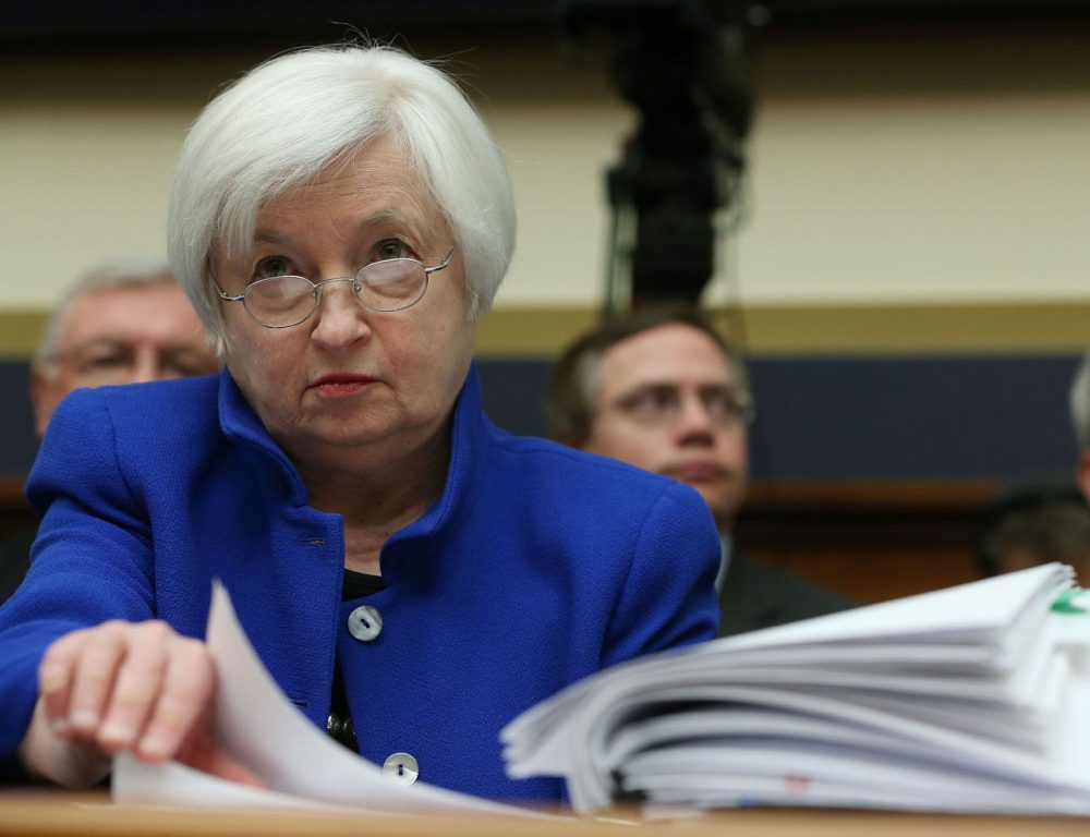 Federal Reserve Board Chairwoman, Janet Yellen looks over her papers during a House Financial Services Committee hearing on Capitol Hill, February 10, 2016 in Washington, DC. Ms. Yellen is delivering the Federal Reserve's semi-annual Monetary Policy Report to the House Committee. (Mark Wilson/Getty Images)