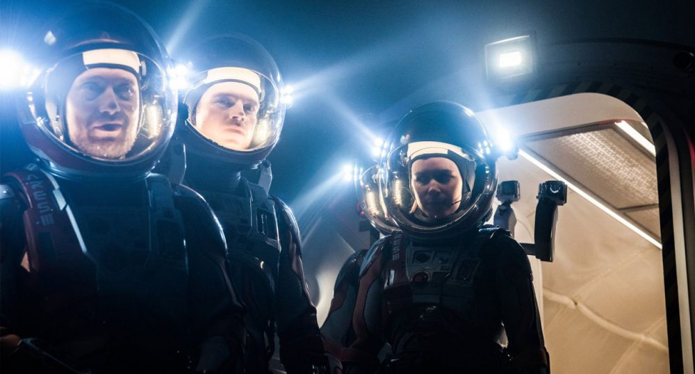 From left to right, Aksel Hennie as Alex Vogel, Sebastian Stan as Chris Beck and Kate Mara as Beth Johanssen in "The Martian." (Courtesy 20th Century Fox)