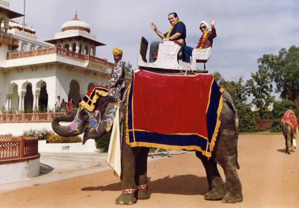 Supreme Court Justices Antonin Scalia and Ruth Bader Ginsburg ride an elephant in India in 1994. (Collection of the Supreme Court of the United States)