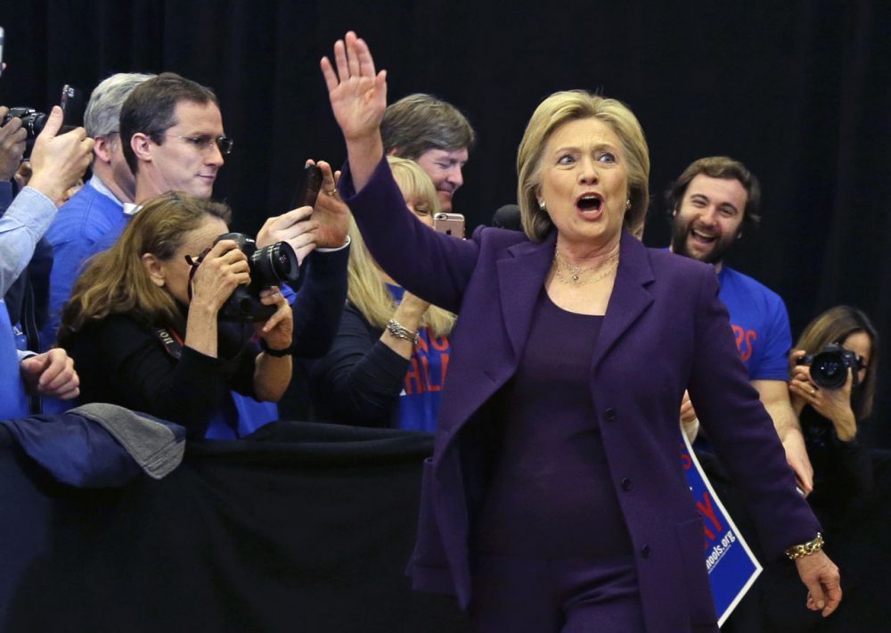 Democratic presidential candidate Hillary Clinton waves as she arrives at a campaign event, Tuesday, Feb. 2, 2016, in Nashua, N.H. (Elise Amendola/AP)