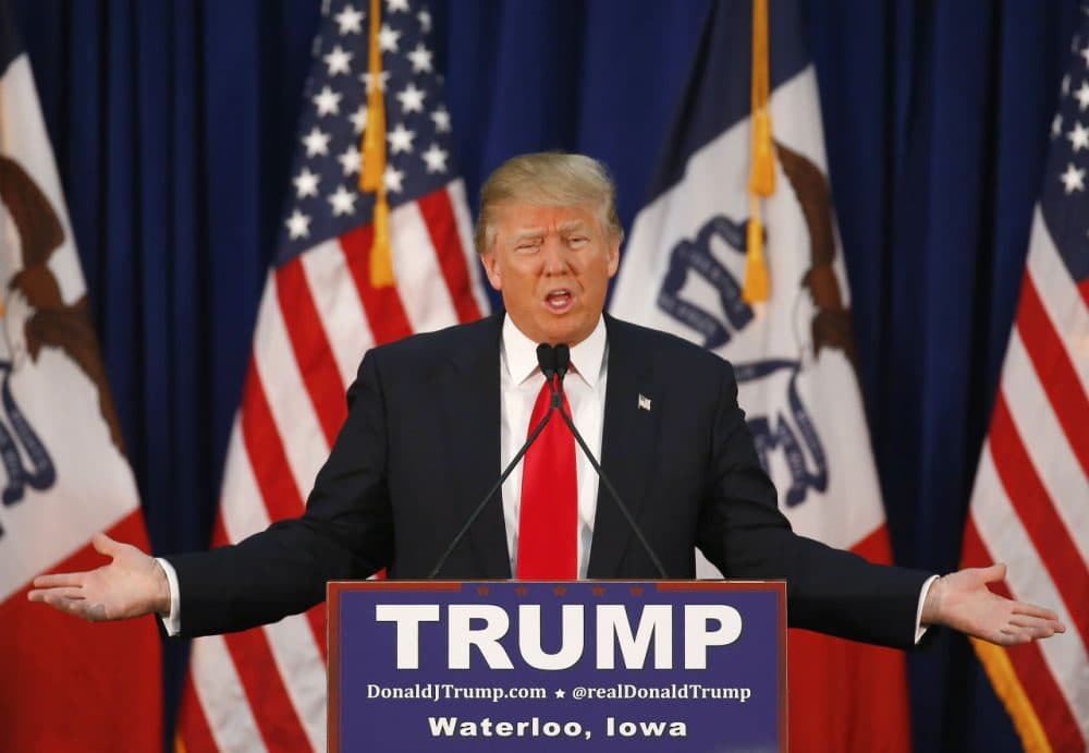 Republican presidential candidate Donald Trump speaks during a campaign event, Monday, Feb. 1, 2016 in Waterloo, Iowa. (Paul Sancya/AP)
