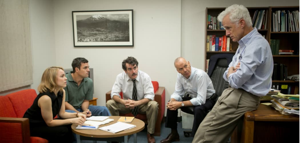From left: Rachel McAdams, Mark Ruffalo, Brian d'Arcy, Michael Keaton and John Slattery in "Spotlight." (Kerry Hayes/Open Road Films)