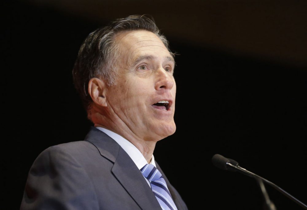 2012 Republican presidential candidate Mitt Romney weighs in on the Republican presidential race during a speech at the The University of Utah, Thursday, March 3, 2016, in Salt Lake City. The 2012 GOP presidential nominee has been critical of front-runner Donald Trump on Twitter in recent weeks and has yet to endorse any of the candidates. (Rick Bowmer/AP)
